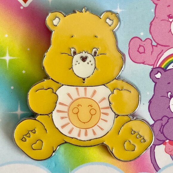 Care Bears Funshine Bear Pin Tie Tac Lapel Hat Yellow Enamel Neon Tuesday NWT - Picture 3 of 10